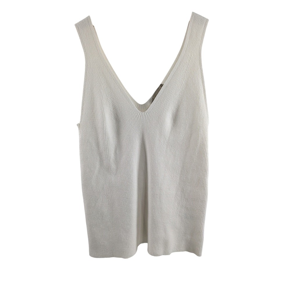 Everlane Womens Organic Cotton Blend Knit Cami Tank sz XL Ivory Babydoll Ribbed